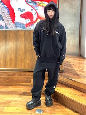 「アイテム（スウェットパンツ）」を使った、fukuchanさん（レディース・154cm）の冬コーディネート