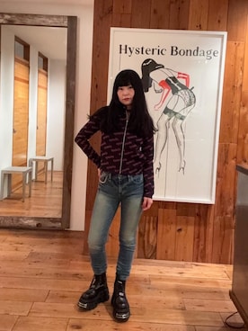 「HYSTERIC GLAMOUR（ヒステリックグラマー）のCHEERY刺繍 ジャケット（その他アウター、ブラック系）」を使った、fukuchanさん（レディース・154cm）の春コーディネート