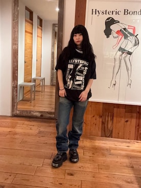 「HYSTERIC GLAMOUR（ヒステリックグラマー）のHRA加工 WW2ストレートデニムパンツ（デニムパンツ、ブルー系）」を使った、fukuchanさん（レディース・154cm）の春コーディネート