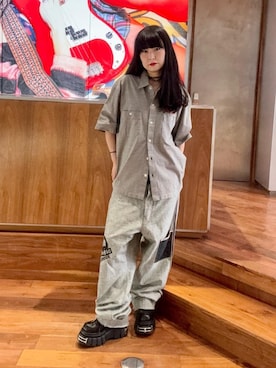 「HYSTERIC GLAMOUR（ヒステリックグラマー）のAFRO GIRL エンジニアシャツ（ポロシャツ、ホワイト系）」を使った、fukuchanさん（レディース・154cm）の春コーディネート