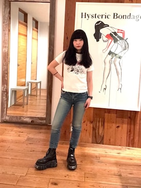 「HYSTERIC GLAMOUR（ヒステリックグラマー）のIVY/BAD BEAR チビTシャツ（Tシャツ/カットソー、ホワイト系）」を使った、fukuchanさん（レディース・154cm）の春コーディネート