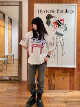 「HYSTERIC GLAMOUR（ヒステリックグラマー）のHG PIT CREW シャツ（ポロシャツ、ホワイト系）」を使った、fukuchanさん（レディース・154cm）の夏コーディネート