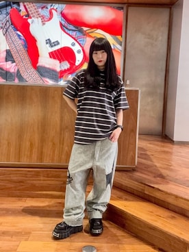 「HYSTERIC GLAMOUR（ヒステリックグラマー）のSPEAK NO EVILワッペン Tシャツ（Tシャツ/カットソー、グレー系）」を使った、fukuchanさん（レディース・154cm）の夏コーディネート
