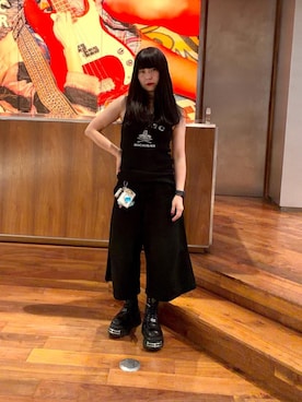「HYSTERIC GLAMOUR（ヒステリックグラマー）のHGMC タンクトップ（タンクトップ、ブラック系）」を使った、fukuchanさん（レディース・154cm）の夏コーディネート