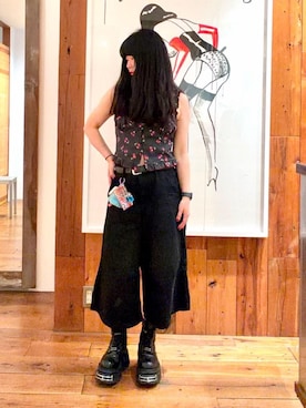 「HYSTERIC GLAMOUR（ヒステリックグラマー）のSKULL CHERRY柄 フリルビスチェ（その他トップス、ブラック系）」を使った、fukuchanさん（レディース・154cm）の夏コーディネート