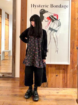 「HYSTERIC GLAMOUR（ヒステリックグラマー）のスタッズ カーディガン（カーディガン/ボレロ、ブラック系）」を使った、fukuchanさん（レディース・154cm）の夏コーディネート