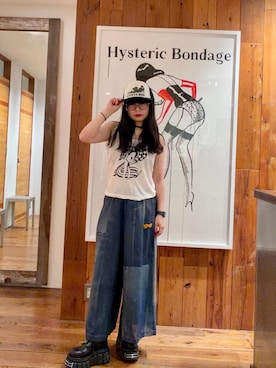 「HYSTERIC GLAMOUR（ヒステリックグラマー）のCOBRA キャミソール（キャミソール、ホワイト系）」を使った、fukuchanさん（レディース・154cm）の夏コーディネート