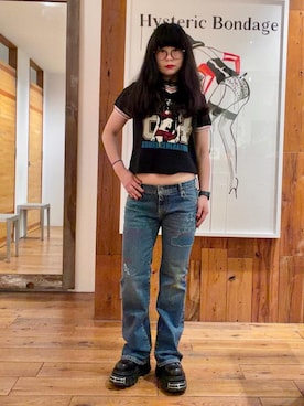 「HYSTERIC GLAMOUR（ヒステリックグラマー）のVIXEN GIRL スポーツソックス（ソックス/靴下、ホワイト系）」を使った、fukuchanさん（レディース・154cm）の夏コーディネート