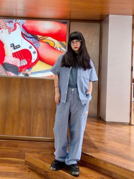 「HYSTERIC GLAMOUR（ヒステリックグラマー）のFUZZ MASTER Tシャツ（Tシャツ/カットソー、ブルー系）」を使った、fukuchanさん（レディース・154cm）の夏コーディネート