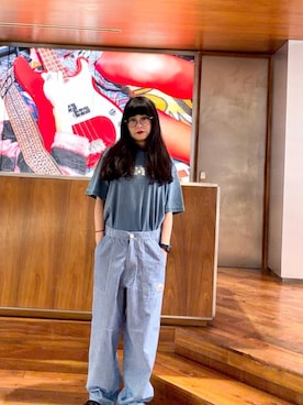 「HYSTERIC GLAMOUR（ヒステリックグラマー）のFUZZ MASTER Tシャツ（Tシャツ/カットソー、ブルー系）」を使った、fukuchanさん（レディース・154cm）の夏コーディネート