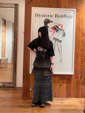 「HYSTERIC GLAMOUR（ヒステリックグラマー）のスクラッチロングデニムスカート（スカート、ブラック系）」を使った、fukuchanさん（レディース・154cm）の夏コーディネート