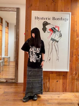 「HYSTERIC GLAMOUR（ヒステリックグラマー）のスクラッチロングデニムスカート（スカート、ブラック系）」を使った、fukuchanさん（レディース・154cm）の夏コーディネート