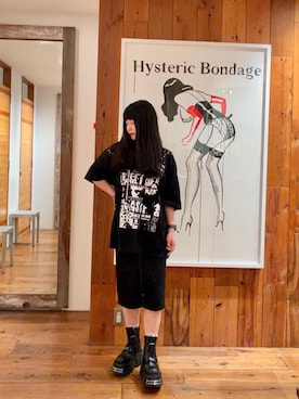 「HYSTERIC GLAMOUR（ヒステリックグラマー）のDAILY HYSTERIC オーバーサイズTシャツ（Tシャツ/カットソー、ブラック系）」を使った、fukuchanさん（レディース・154cm）の夏コーディネート