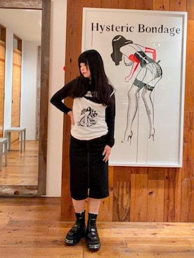 「HYSTERIC GLAMOUR（ヒステリックグラマー）のTYPEWRITER LOGO Tシャツ（Tシャツ/カットソー、ブラック系）」を使った、fukuchanさん（レディース・154cm）の夏コーディネート