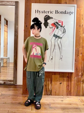 「HYSTERIC GLAMOUR（ヒステリックグラマー）のVACATION TIME Tシャツ（Tシャツ/カットソー、グリーン系）」を使った、fukuchanさん（レディース・154cm）の夏コーディネート