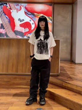 「HYSTERIC GLAMOUR（ヒステリックグラマー）のJON SPENCER/PUSSY GALORE Tシャツ（Tシャツ/カットソー、ホワイト系）」を使った、fukuchanさん（レディース・154cm）の夏コーディネート