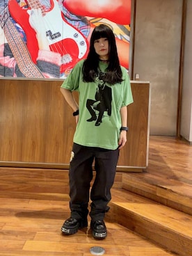 「HYSTERIC GLAMOUR（ヒステリックグラマー）のJON SPENCER/EXTRA WIDTH Tシャツ（Tシャツ/カットソー、グリーン系）」を使った、fukuchanさん（レディース・154cm）の夏コーディネート