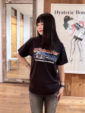 「HYSTERIC GLAMOUR（ヒステリックグラマー）のSNAKE LOOP スキニーデニムパンツ（デニムパンツ、ブラック系）」を使った、fukuchanさん（レディース・154cm）の夏コーディネート
