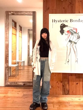 「HYSTERIC GLAMOUR（ヒステリックグラマー）のHYSTERIC TYPICAL GIRLS スリットリボンシャツ（シャツ/ブラウス、ホワイト系）」を使った、fukuchanさん（レディース・154cm）の夏コーディネート