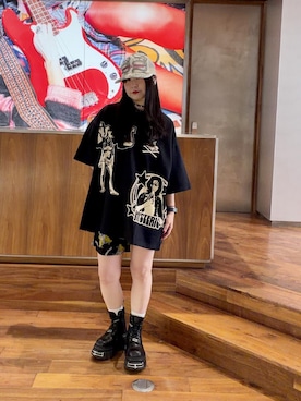 「HYSTERIC GLAMOUR（ヒステリックグラマー）のMETAL GUID ポロシャツ（ポロシャツ、ブラック系）」を使った、fukuchanさん（レディース・154cm）の夏コーディネート