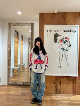 「HYSTERIC GLAMOUR（ヒステリックグラマー）のHYSTERIC84ジャカードメッシュ プルオーバー（ニット/セーター、ホワイト系）」を使った、fukuchanさん（レディース・154cm）の夏コーディネート