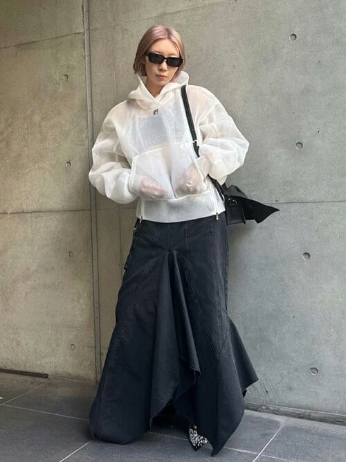 プランクプロジェクト　ウェーブヘムデニムスカート 黒 ウェーブヘムデニムスカート / Wavy Hem Denim Skirt（デニム