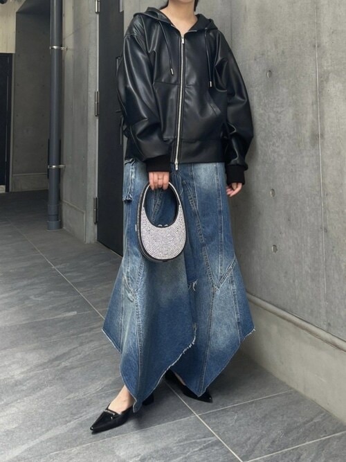 プランクプロジェクト　ウェーブヘムデニムスカート 黒 セール】ウェーブヘムデニムスカート / Wavy Hem Denim Skirt