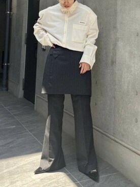 ピンストライプラップレイヤードパンツ / Pinstripe Wrap Layered