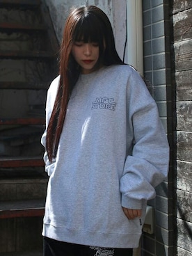 「コーディネート」｜「アイテム（スウェット）」を使った、MFC STORE 原宿さん（レディース・156cm）の春コーディネート