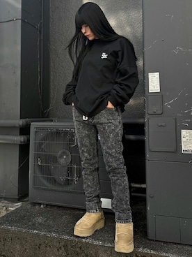 「EXAMPLE（エグザンプル）のアイテム（パンツ）」を使った、MFC STORE 原宿さん（レディース・156cm）の冬コーディネート