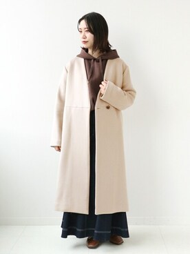 「Simplicite（サンプリシテ）のアイテム（ノーカラーコート）」を使った、asakoさん（レディース・153cm）の冬コーディネート