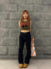 ヒステリックグラマー　HYSTERIC FLAME ON タンクトップ HYSTERIC GLAMOUR - HYSTERIC FLAME ON タンクトップ / カーキ