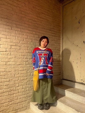 「HYSTERIC GLAMOUR（ヒステリックグラマー）のミリタリーロングスカート（スカート）」を使った、ニチさん（レディース・152cm）の秋コーディネート