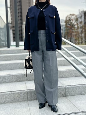 「エマテイラー」｜「アイテム（ノーカラージャケット）」を使った、STYLEDOORさん（レディース・158cm）の冬コーディネート