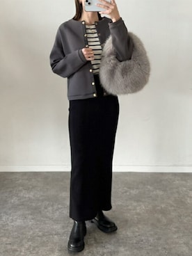 「ノーカラー」｜「アイテム（ノーカラージャケット）」を使った、STYLEDOORさん（レディース・158cm）の冬コーディネート