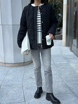 「ノーカラー」｜「アイテム（ノーカラーコート）」を使った、STYLEDOORさん（レディース・165cm）の冬コーディネート
