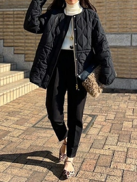 「ノーカラー」｜「アイテム（ノーカラーコート）」を使った、STYLEDOORさん（レディース・162cm）の冬コーディネート