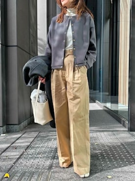 「ノーカラー」｜「アイテム（ノーカラージャケット）」を使った、STYLEDOORさん（レディース・161cm）の冬コーディネート
