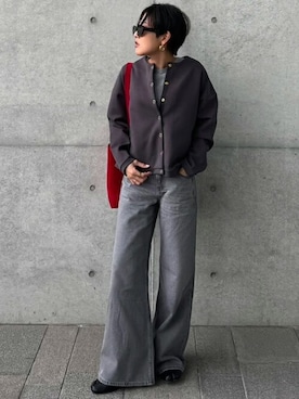 「ノーカラー」｜「アイテム（ノーカラージャケット）」を使った、STYLEDOORさん（レディース・158cm）の冬コーディネート