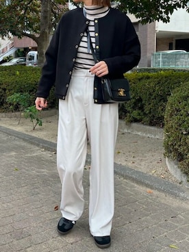 「ノーカラー」｜「アイテム（ノーカラージャケット）」を使った、STYLEDOORさん（レディース・160cm）の冬コーディネート