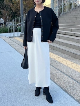 「ノーカラー」｜「アイテム（ノーカラージャケット）」を使った、STYLEDOORさん（レディース・158cm）の冬コーディネート