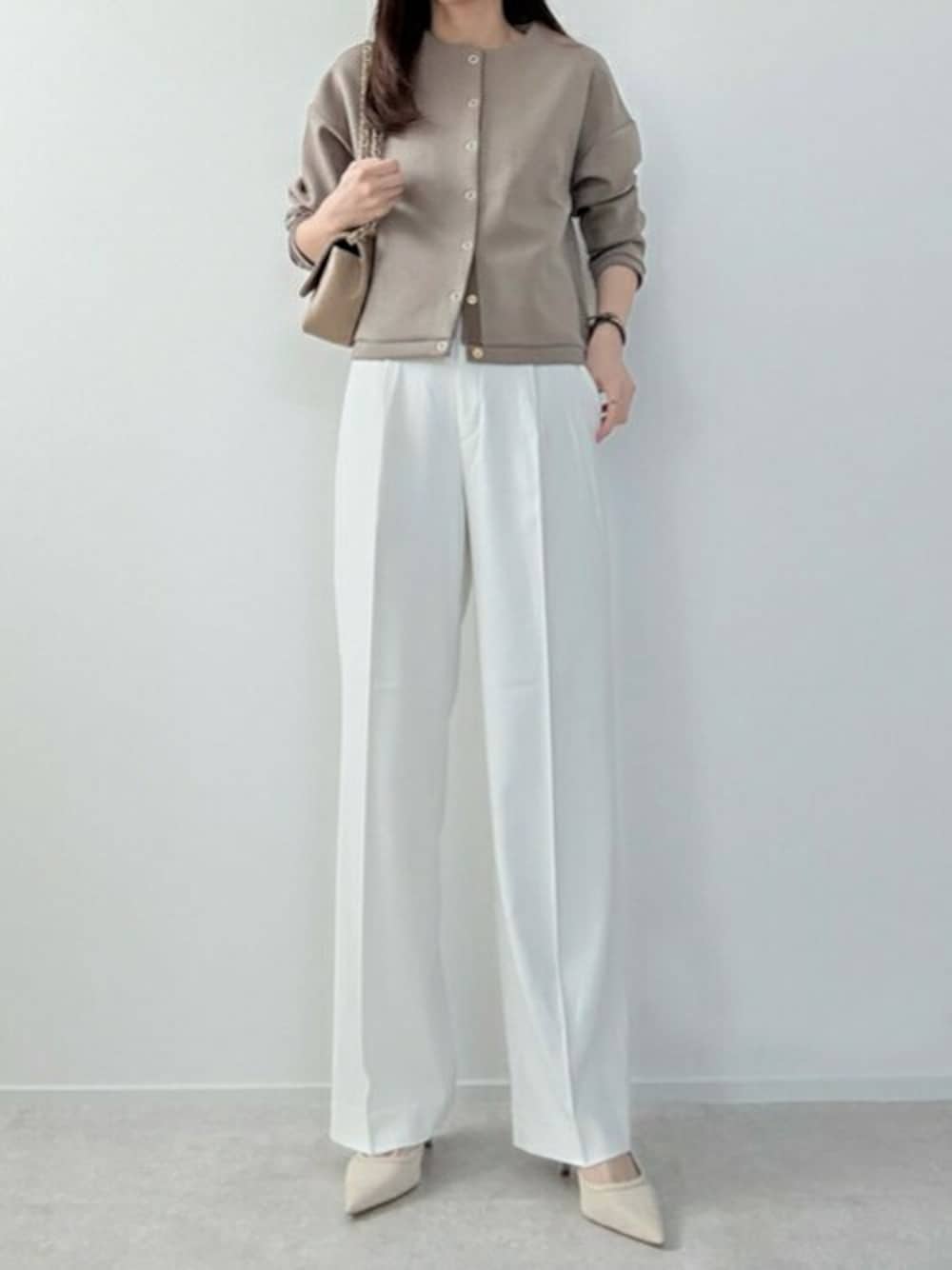 「ジャケット、ノーカラー、ノーカラージャケット、ダンボール、モカ、春トップス、エマテイラー、Emmataylor、styledoor、スタイルドア」｜「Emma Taylorの【春トップス】ダンボールノーカラージャケット（ノーカラージャケット、ブラウン系）」を使った、STYLEDOORさん（レディース・168cm）の春コーディネートの1枚目の写真