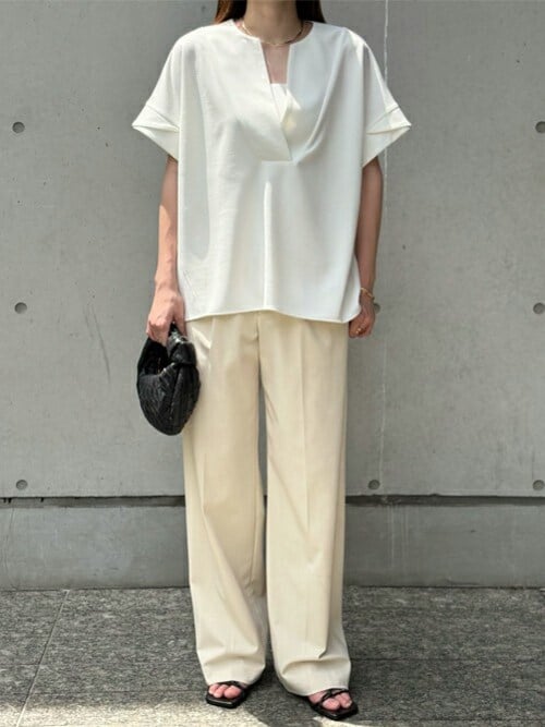 セール】カットジョーゼットキーネックオーバープルオーバー（T
