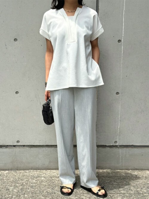 tシャツ ライトダンボールサイドスリットキーネックプルオーバー レディース Emma Taylor tシャツ ライトダンボールサイドスリットキーネック