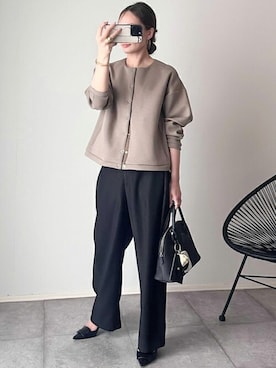「アイテム（ノーカラージャケット）」を使った、STYLEDOORさん（レディース・157cm）の秋コーディネート
