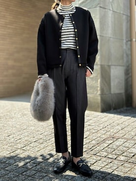 「アイテム（ノーカラージャケット）」を使った、STYLEDOORさん（レディース・158cm）の秋コーディネート