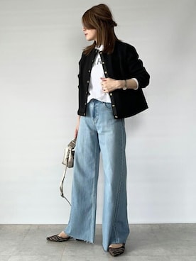 「アイテム（ノーカラージャケット）」を使った、STYLEDOORさん（レディース・158cm）の秋コーディネート