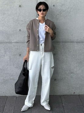 「アイテム（ノーカラージャケット）」を使った、STYLEDOORさん（レディース・158cm）の秋コーディネート
