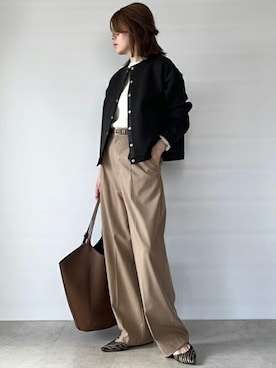 「アイテム（ノーカラージャケット）」を使った、STYLEDOORさん（レディース・158cm）の秋コーディネート