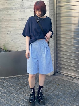 「GILDAN（ギルダン）のアイテム（Tシャツ/カットソー）」を使った、ayaさん（レディース・159cm）の夏コーディネート